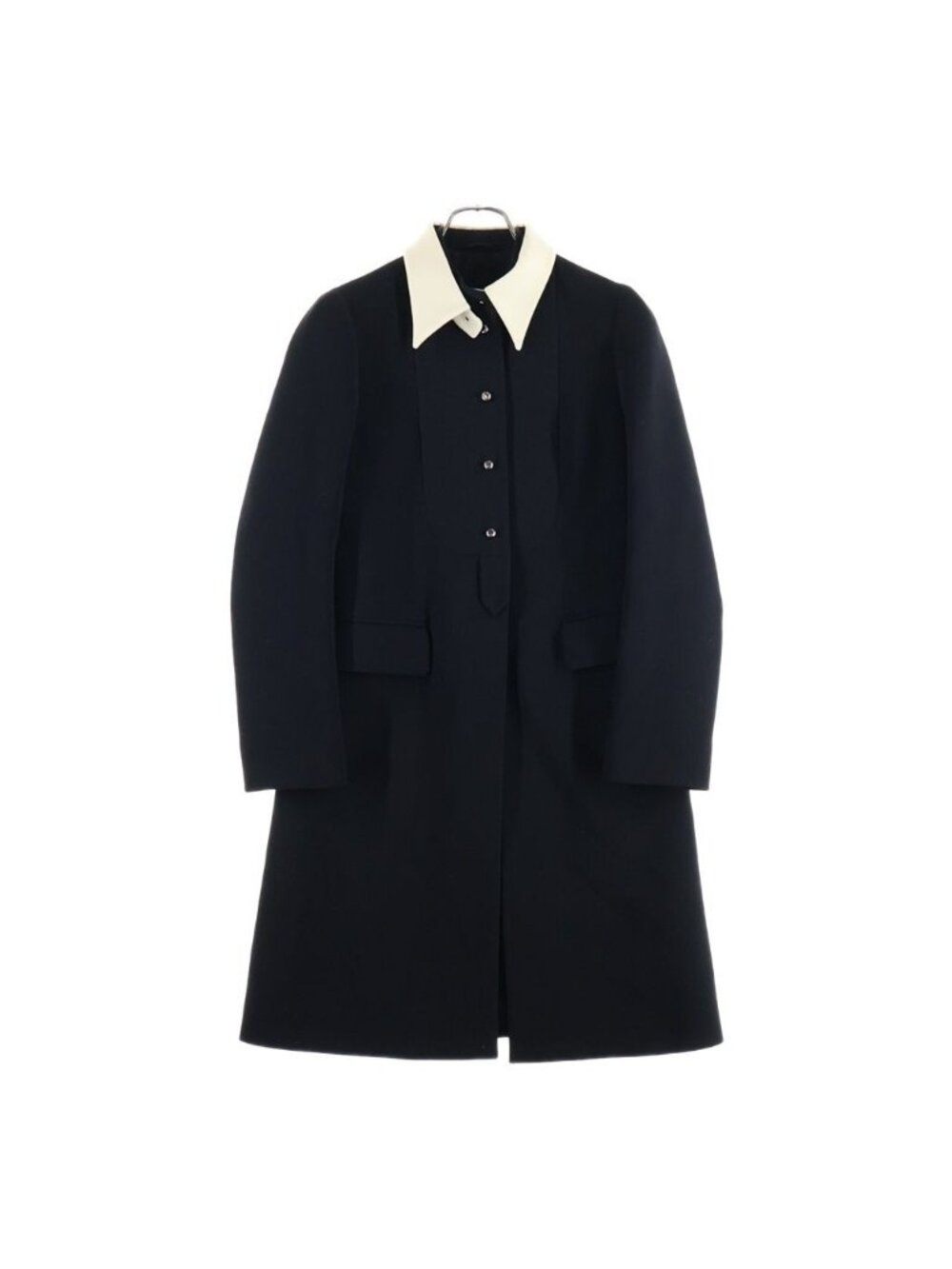 Prada Front Bib Wool Coat Black